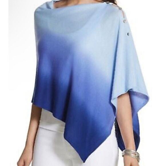 Chicos Olena Ombre Poncho Blue One Size Buttons Lightweight Travel Vacation - Picture 2 of 8